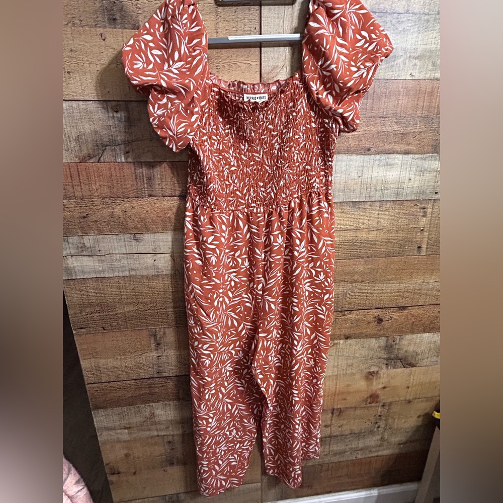 Inspired Hearts Coral and White Smocked jumpsuit